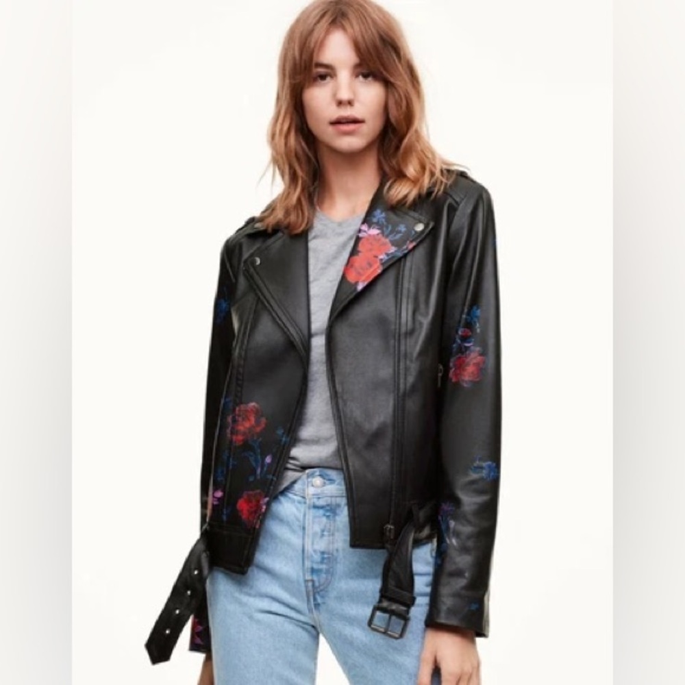 Mackage x Aritzia Floral Black Leather Jacket Medium $500